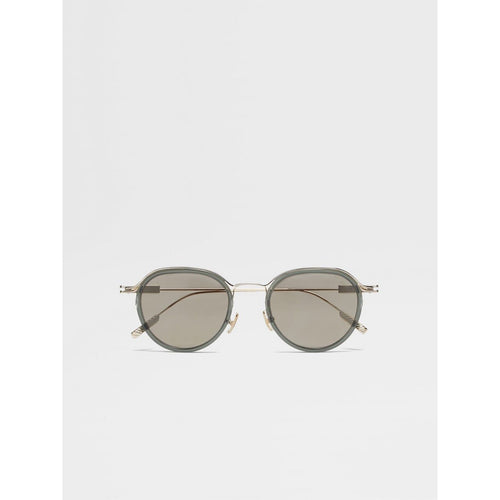 Load image into Gallery viewer, ZEGNA TRANSPARENT GREEN AND PALE GOLD ACETATE AND METAL SUNGLASSES
