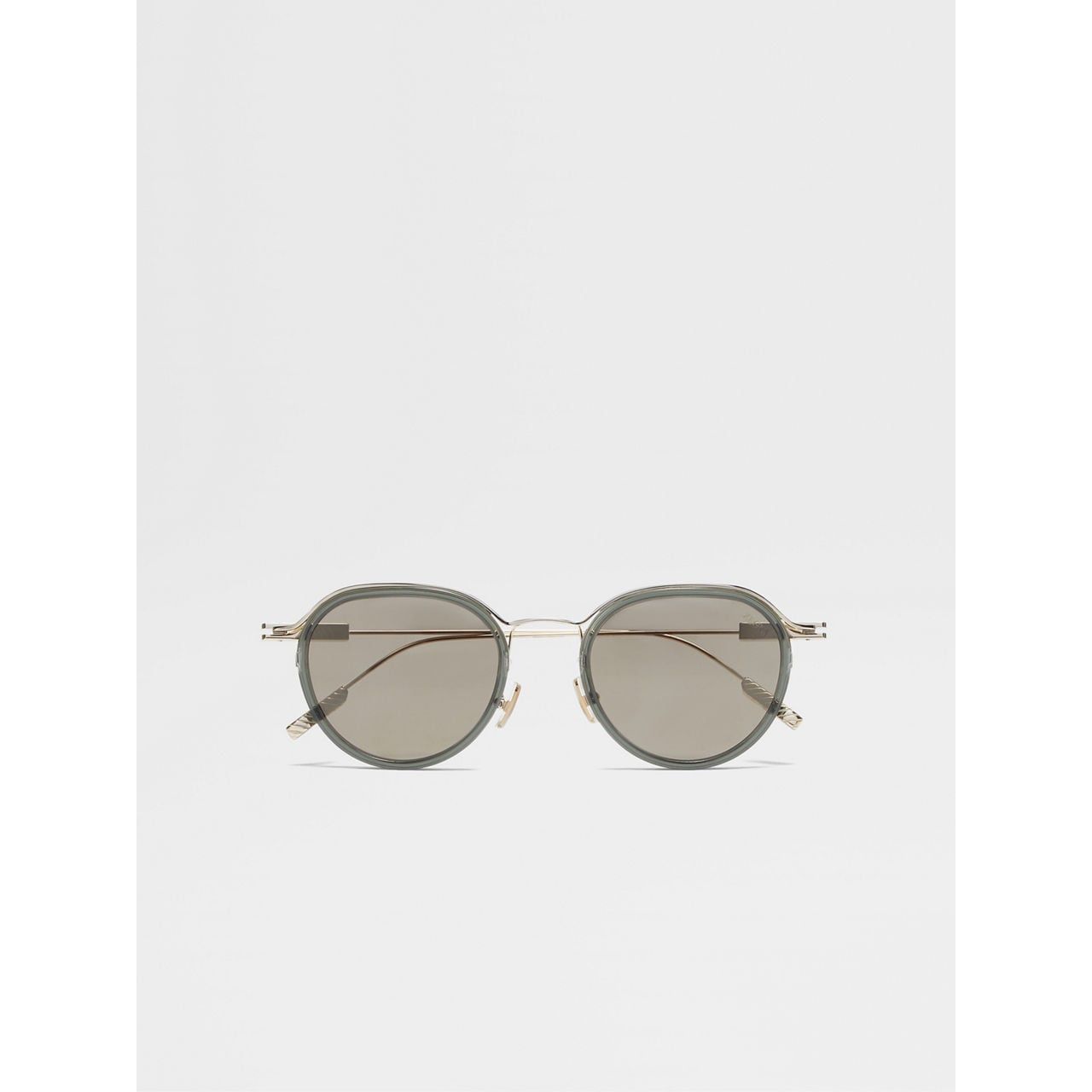 ZEGNA TRANSPARENT GREEN AND PALE GOLD ACETATE AND METAL SUNGLASSES