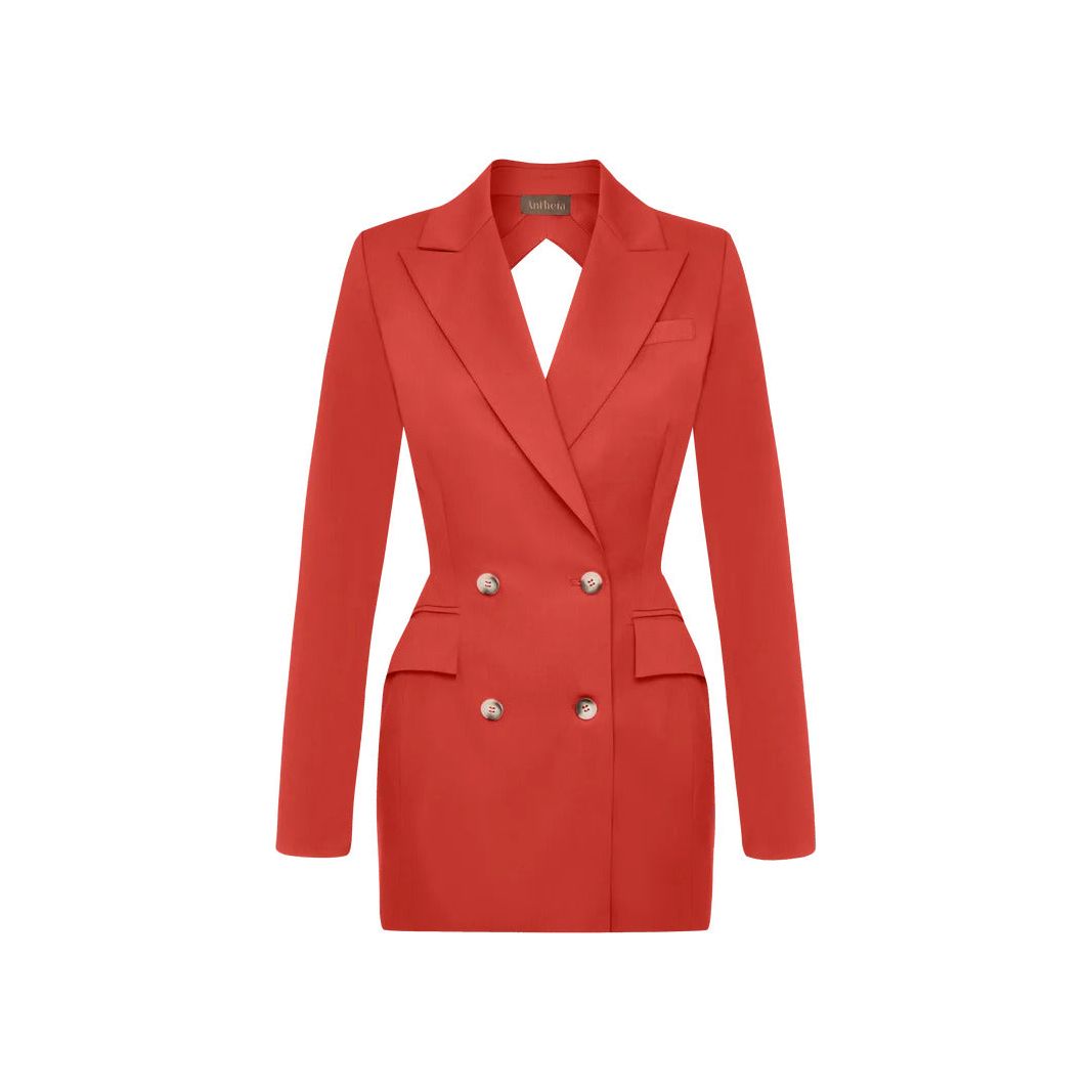 Antheia Wool Open-Backed Blazer Dress in Red