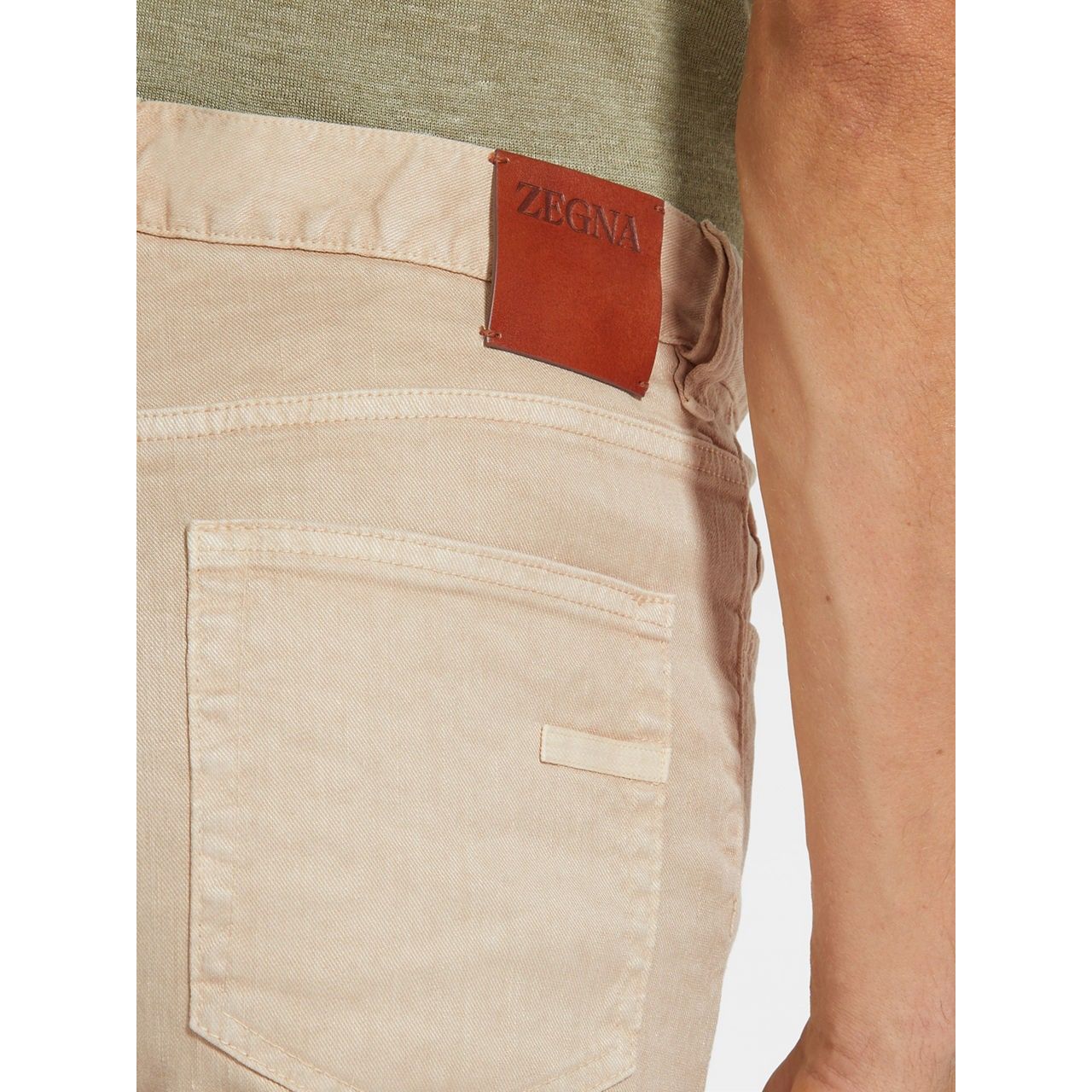 ZEGNA LIGHT BEIGE STRETCH LINEN AND COTTON ROCCIA JEANS