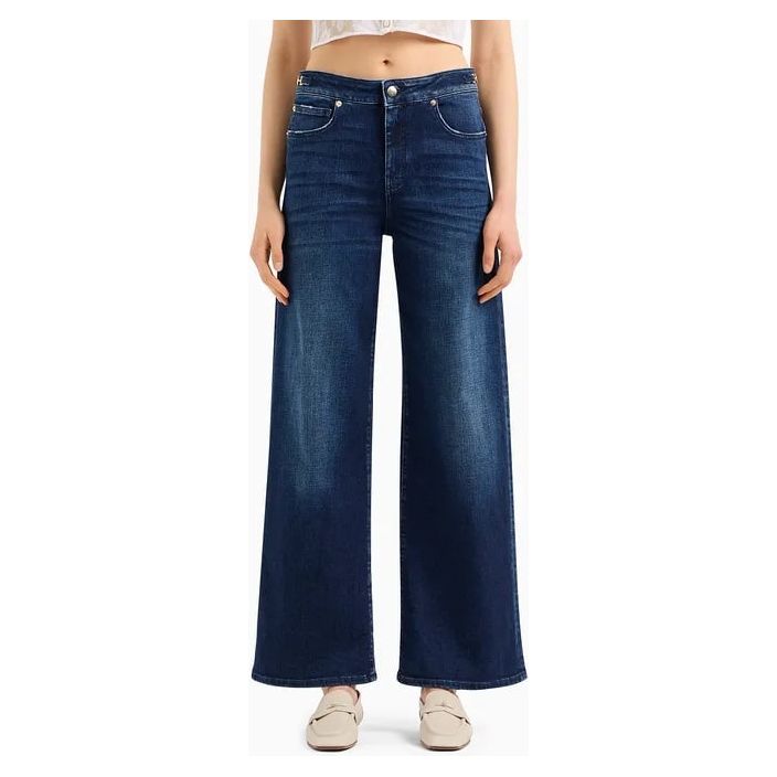 EMPORIO ARMANI J8B HIGH-WAIST WIDE-LEG JEANS IN WORN-LOOK DENIM WITH CHAIN DETAIL - Yooto