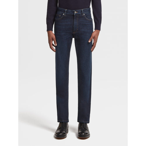 Load image into Gallery viewer, ZEGNA DARK BLUE STONE WASH COMFORT COTTON 5-POCKET JEANS
