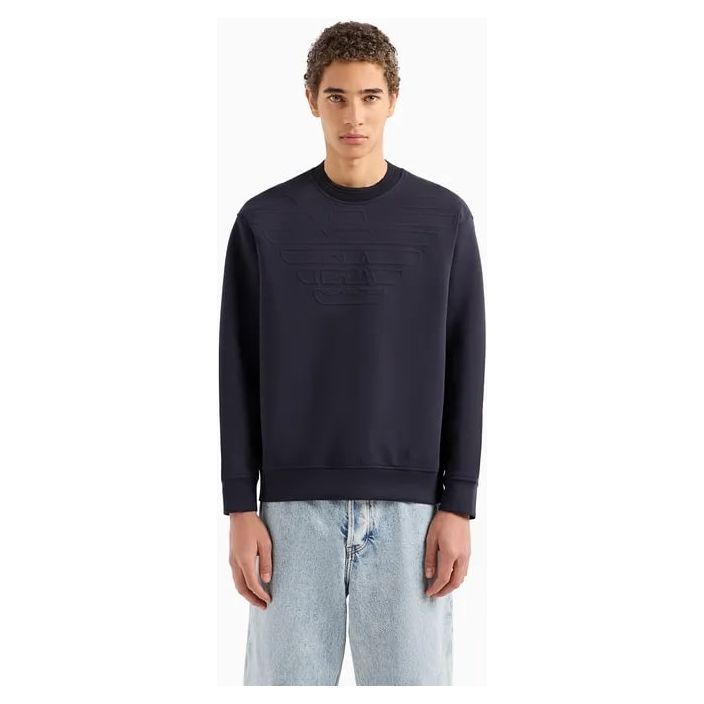 EMPORIO ARMANI DOUBLE-JERSEY SWEATSHIRT WITH EMBOSSED OVERSIZED LOGO