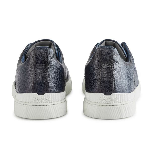 ZEGNA Navy Blue Grained Kangaroo Triple Stitch™ Low Top Sneakers