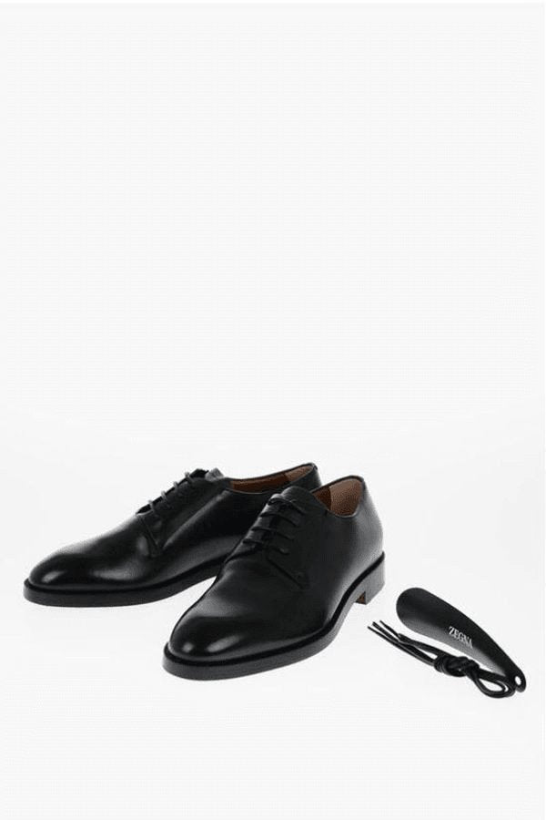 ZEGNA BLACK LEATHER TORINO DERBY SHOES