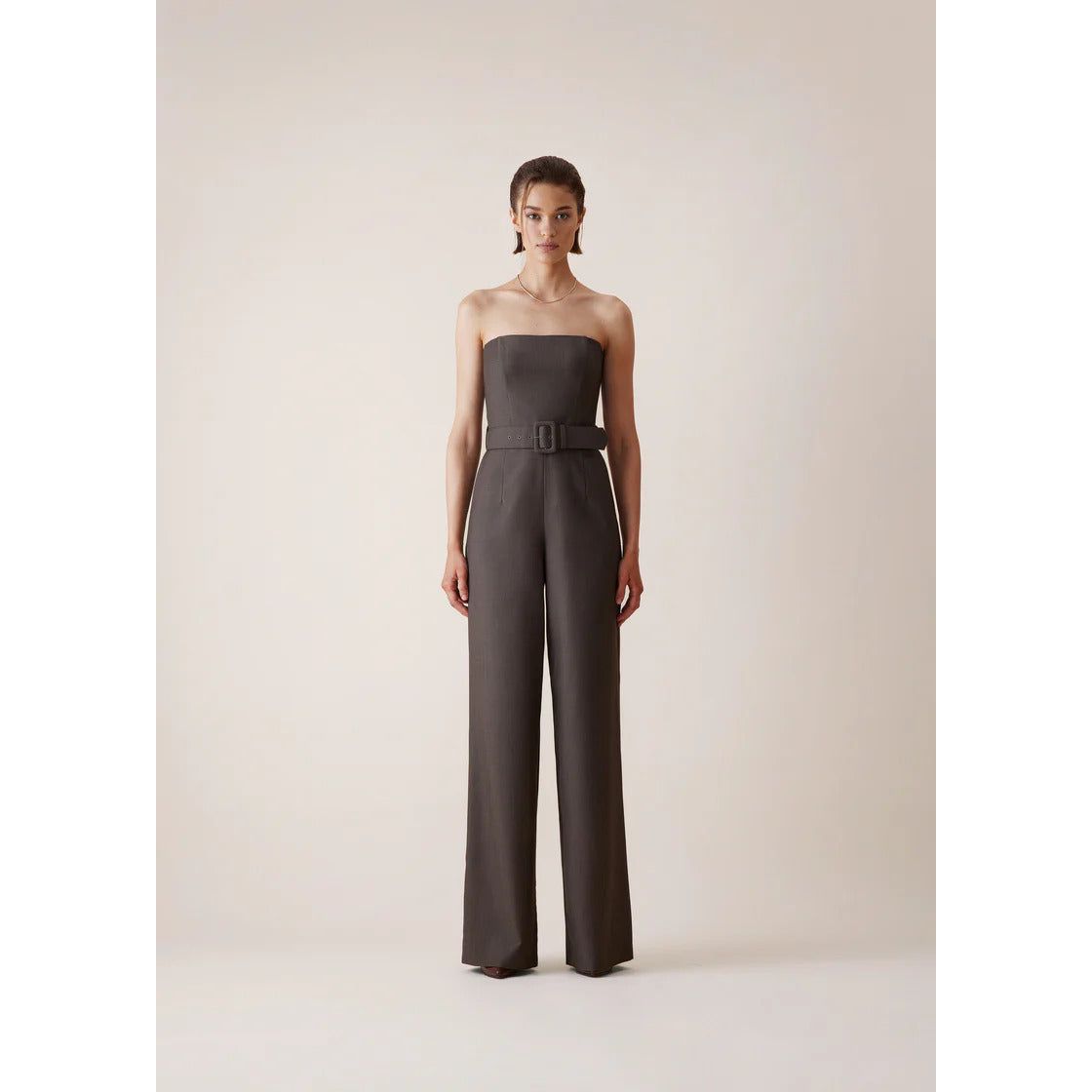 Antheia Wool Belted Jumpsuit in Brown