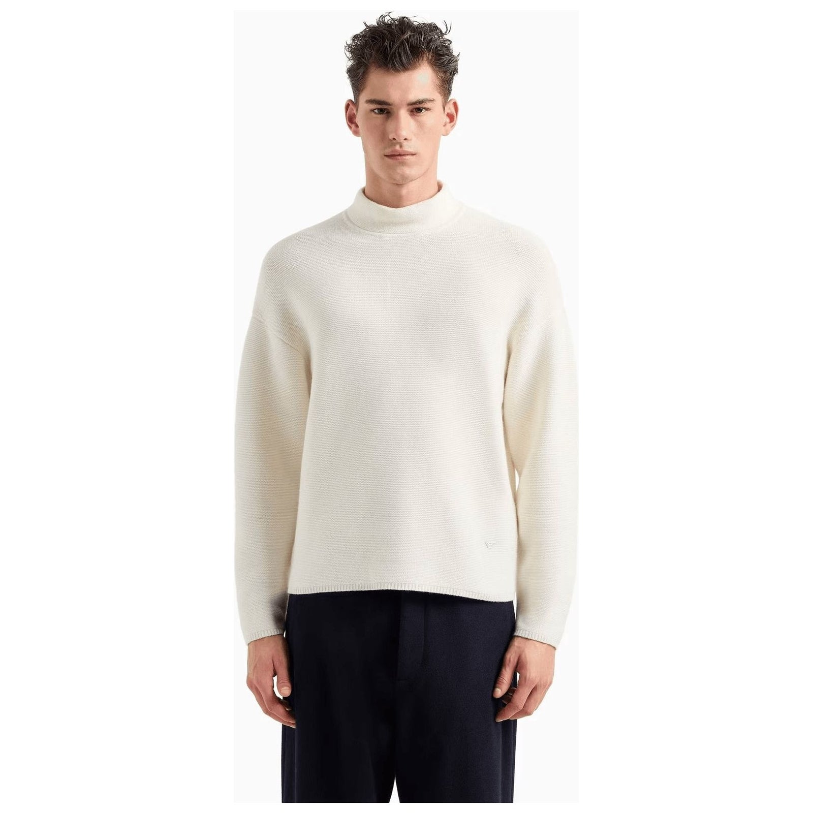 EMPORIO ARMANI Mock-neck jumper in virgin wool with a micro-textured weave