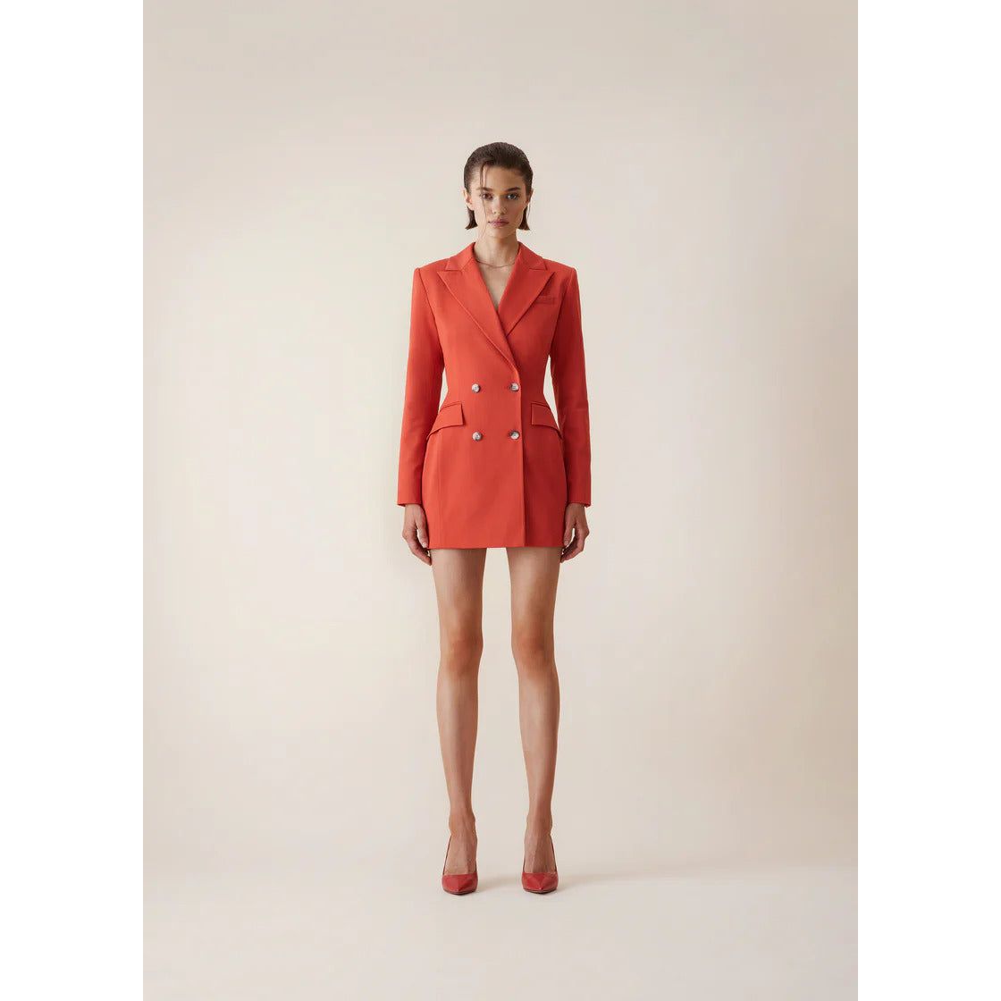 Antheia Wool Open-Backed Blazer Dress in Red