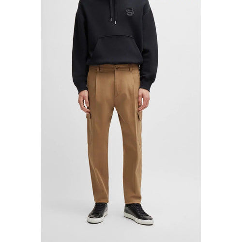 Load image into Gallery viewer, BOSS TAPERED-FIT CARGO TROUSERS IN HERRINGBONE STRETCH COTTON - Yooto
