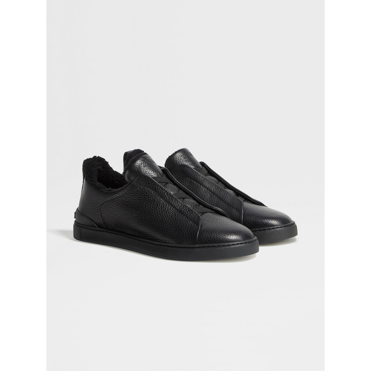 ZEGNA BLACK DEERSKIN TRIPLE STITCH™ SNEAKERS