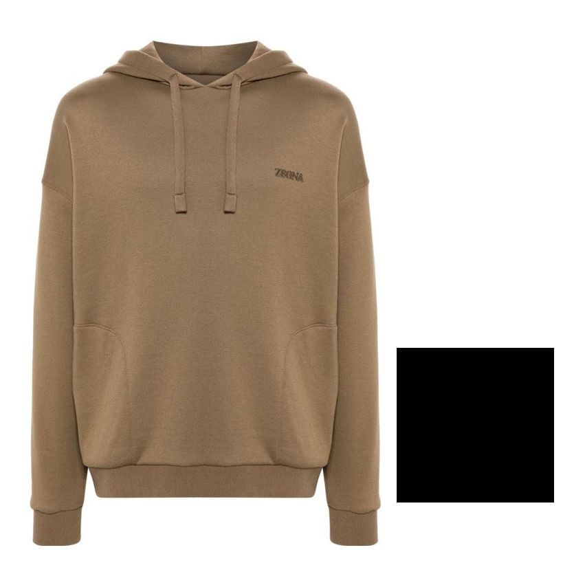 ZEGNA LOGO-EMBROIDERED BACK YOKE COTTON BLEND HOODIE