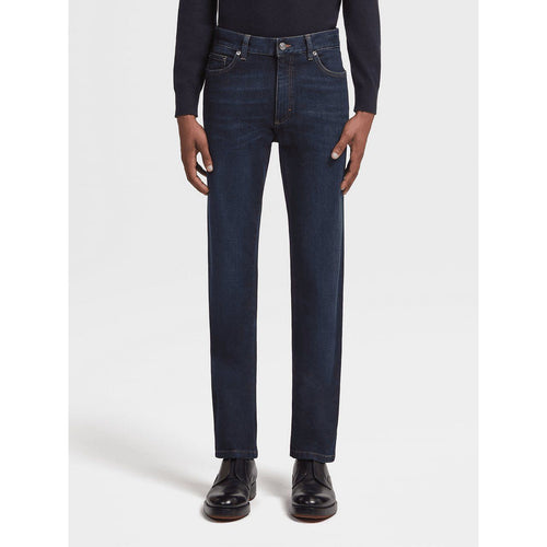 Load image into Gallery viewer, ZEGNA DARK BLUE STONE-WASHED COTTON ROCCIA JEANS
