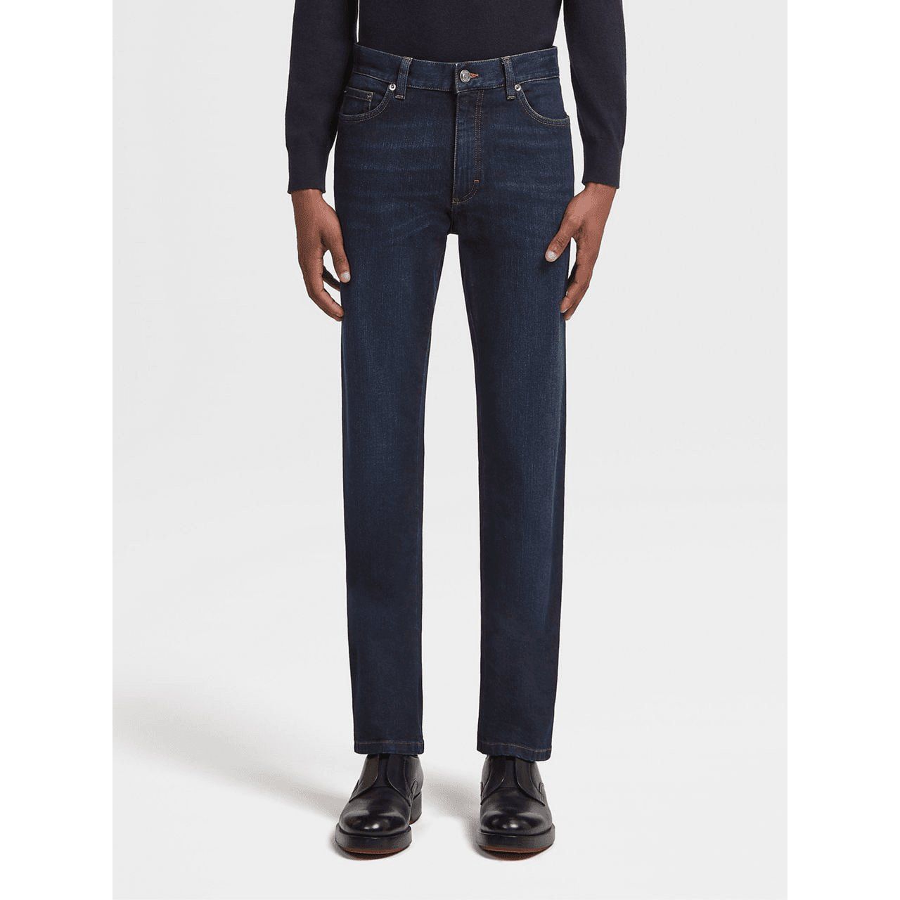 ZEGNA DARK BLUE STONE-WASHED COTTON ROCCIA JEANS