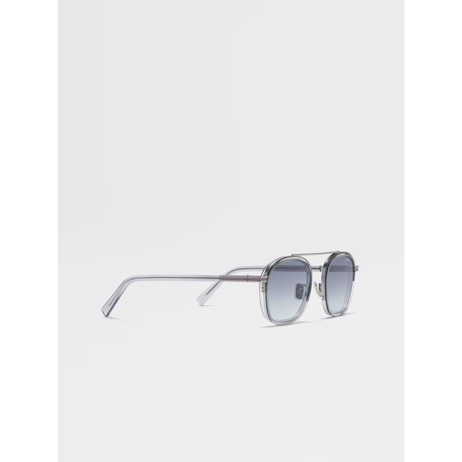 ZEGNA TRANSPARENT LIGHT GREY ORIZZONTE I ACETATE AND METAL SUNGLASSES