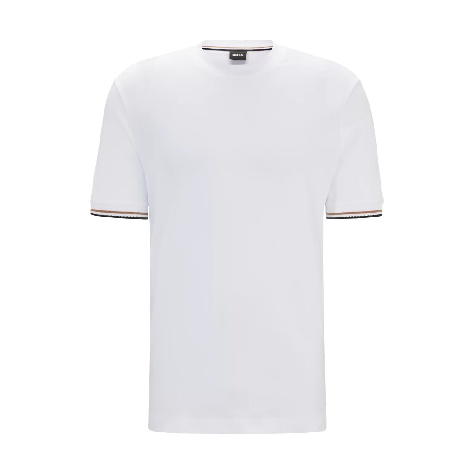 BOSS COTTON-JERSEY T-SHIRT WITH SIGNATURE-STRIPE CUFFS - Yooto