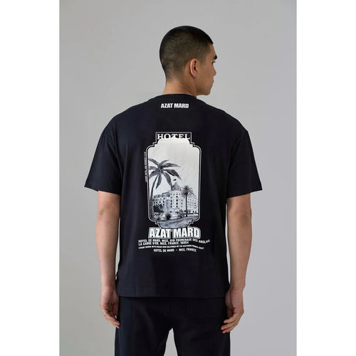 Load image into Gallery viewer, AZAT MARD HOTEL DE MARD BLACK T-SHIRT
