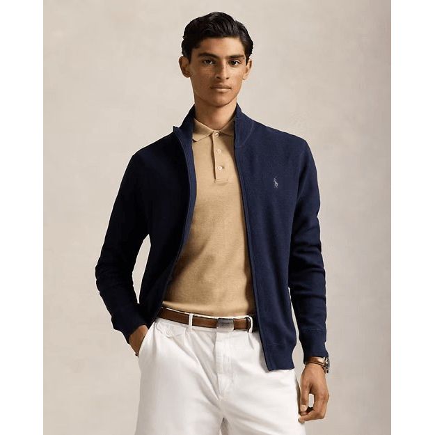 RALPH LAUREN Mesh-Knit Cotton Full-Zip Jumper