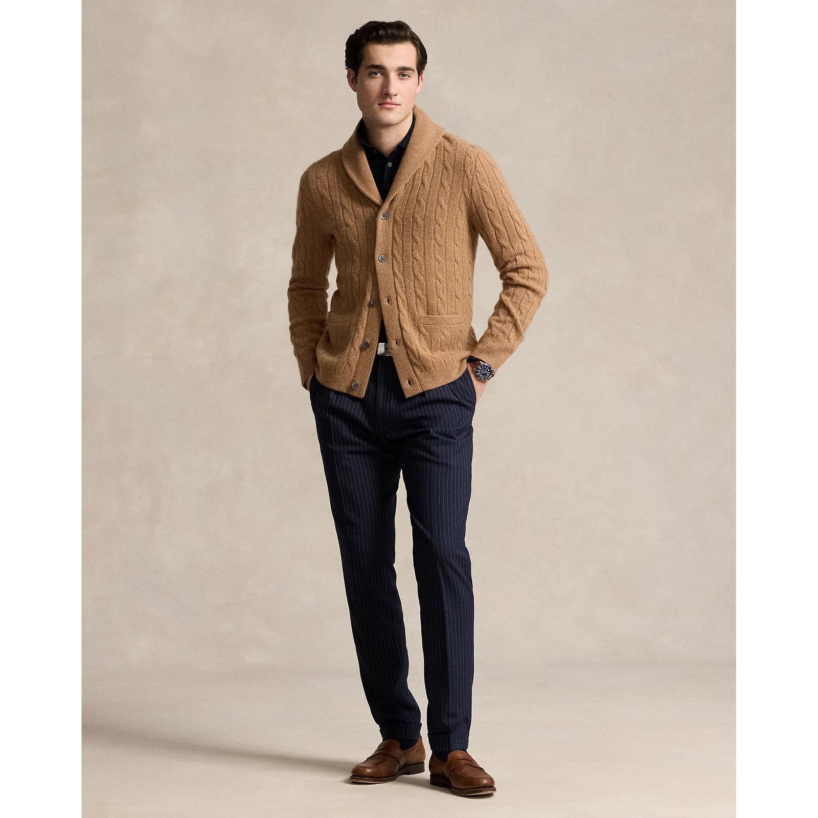 RALPH LAUREN Cable-Knit Cashmere Shawl Cardigan