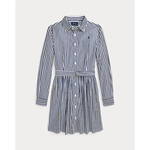 Load image into Gallery viewer, RALPH LAUREN Striped Belted Cotton Poplin Shirtdress
