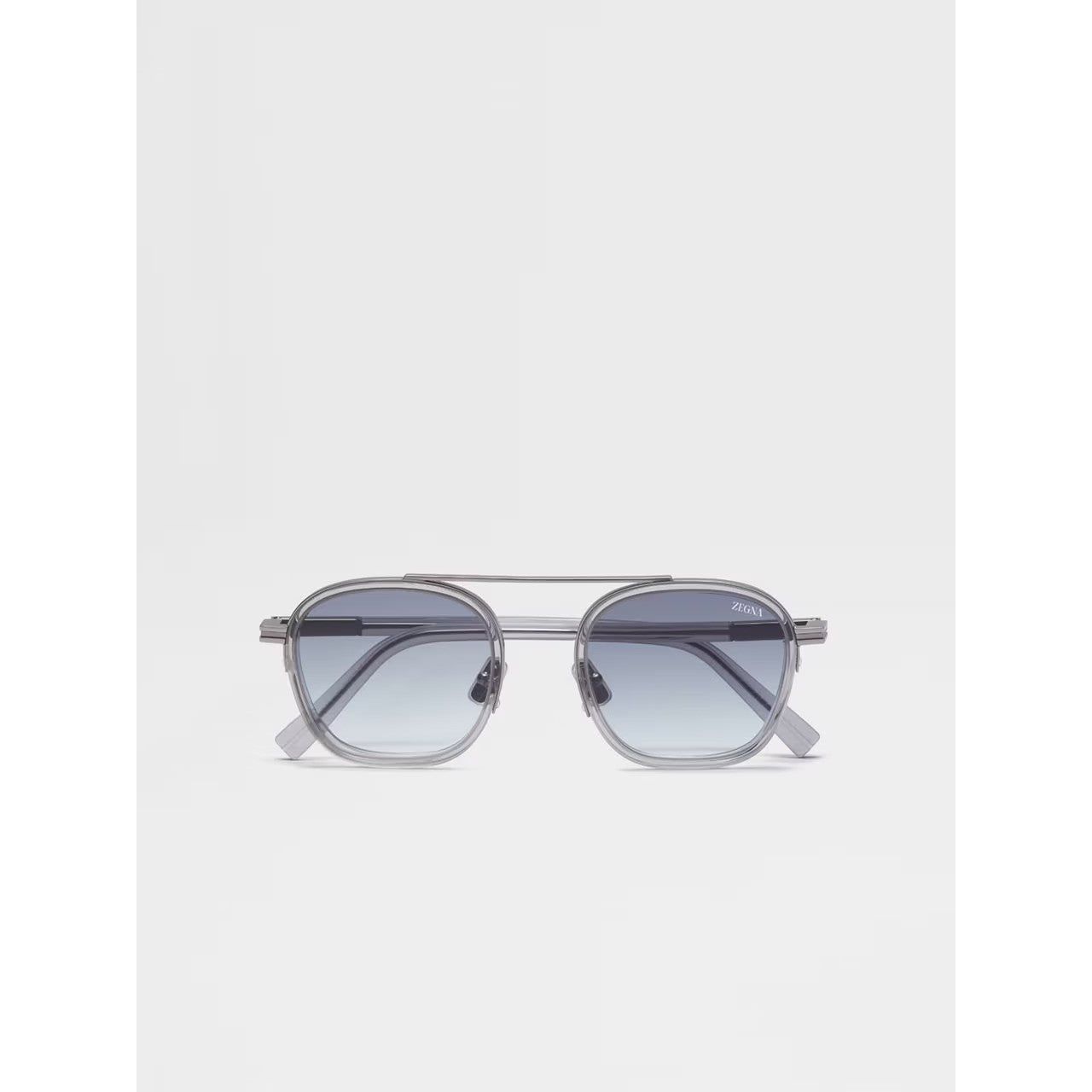 ZEGNA TRANSPARENT LIGHT GREY ORIZZONTE I ACETATE AND METAL SUNGLASSES