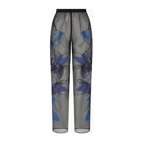 Load image into Gallery viewer, EMPORIO ARMANI PURE SILK ORGANZA ELASTICATED-WAIST TROUSERS WITH FLORAL EMBROIDERY
