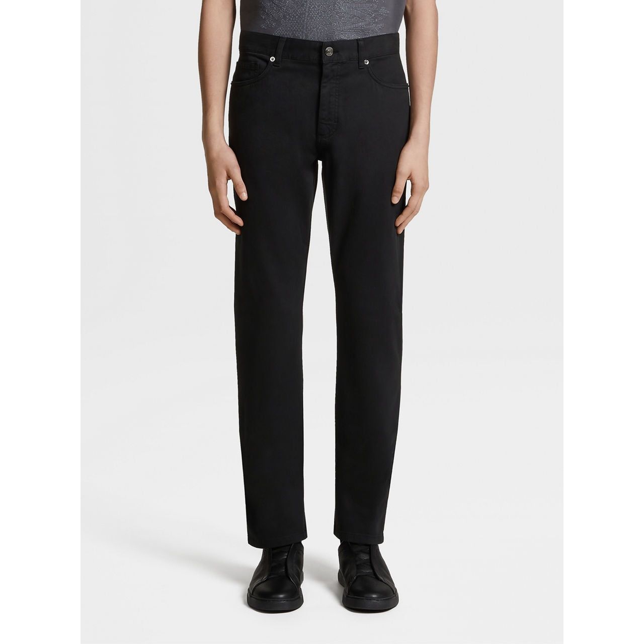 ZEGNA BLACK STRETCH COTTON ROCCIA JEANS