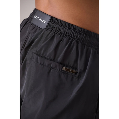 Load image into Gallery viewer, AZAT MARD BLACK/BLACK IMPACT LOGO SWIM SHORTS
