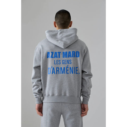 Load image into Gallery viewer, AZAT MARD LES GENS HEATHER GREY WITH BLUE HOODIE
