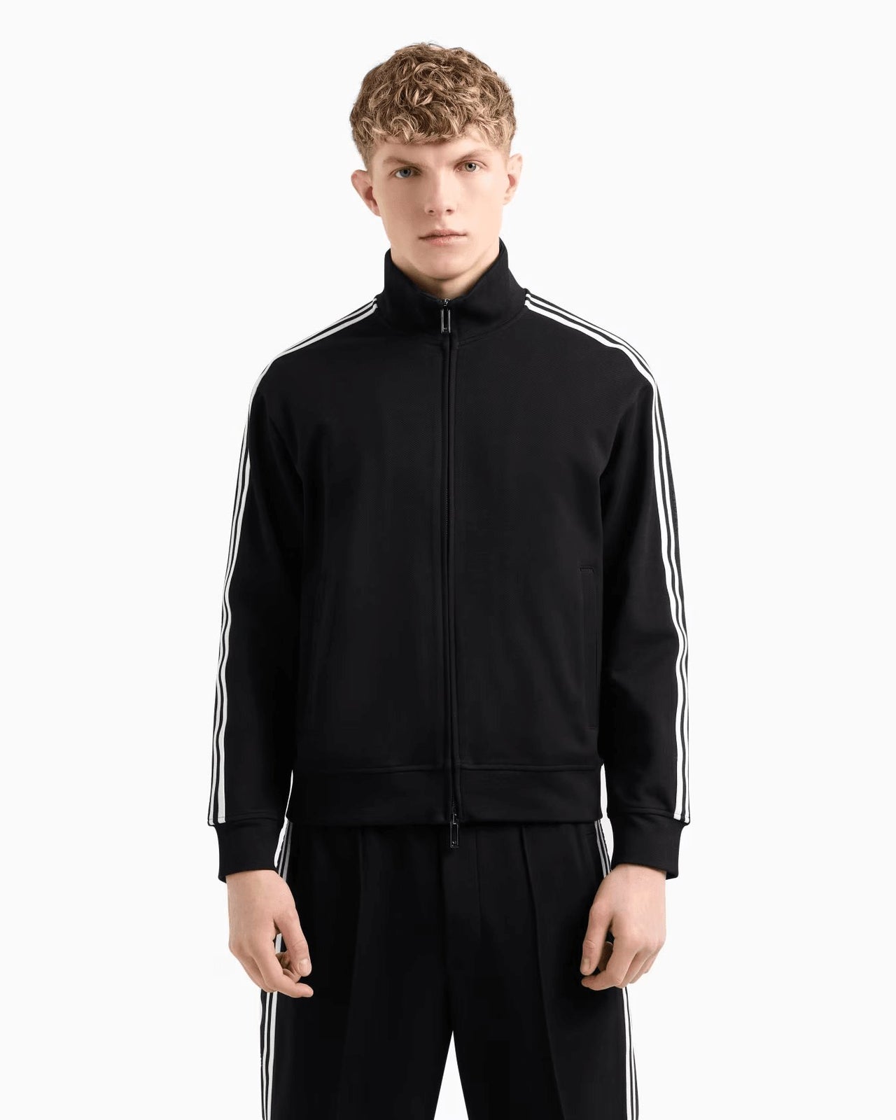 EMPORIO ARMANI Full-zip sweatshirt in jersey with logo bands