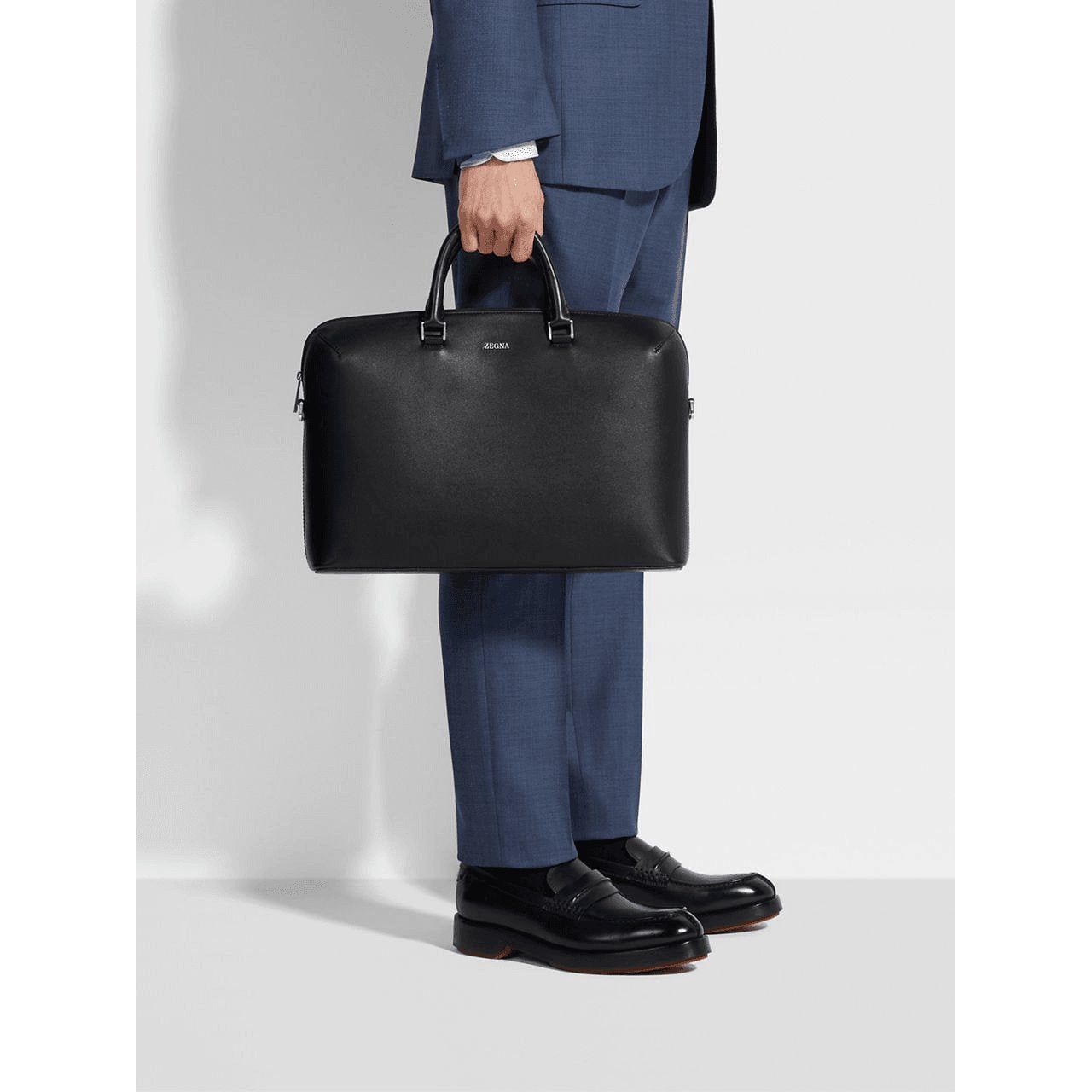 ZEGNA BLACK LEATHER BUSINESS BAG