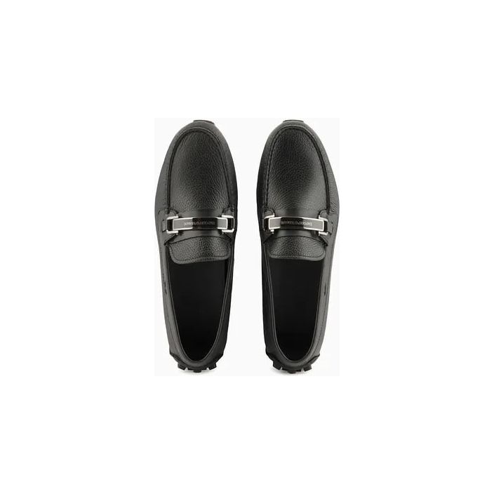 EMPORIO ARMANI PEBBLED LEATHER DRIVING LOAFERS WITH STIRRUP BAR