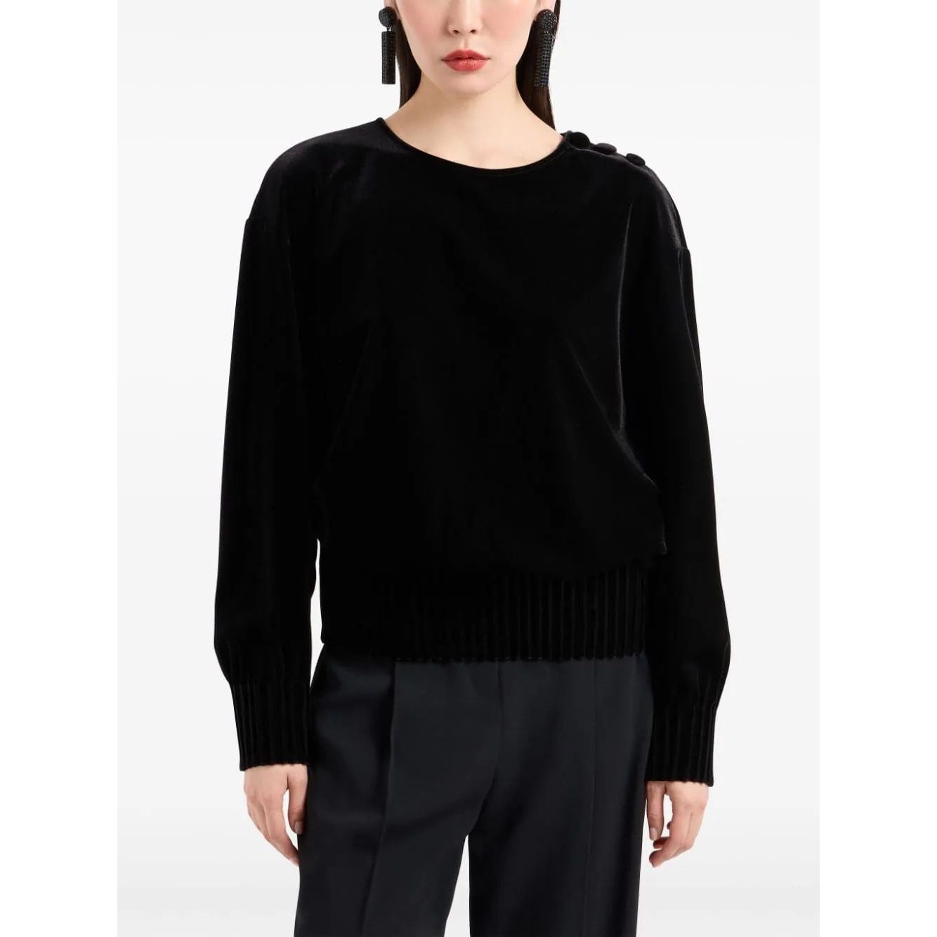 EMPORIO ARMANI buttoned-shoulder velvet effect jumper