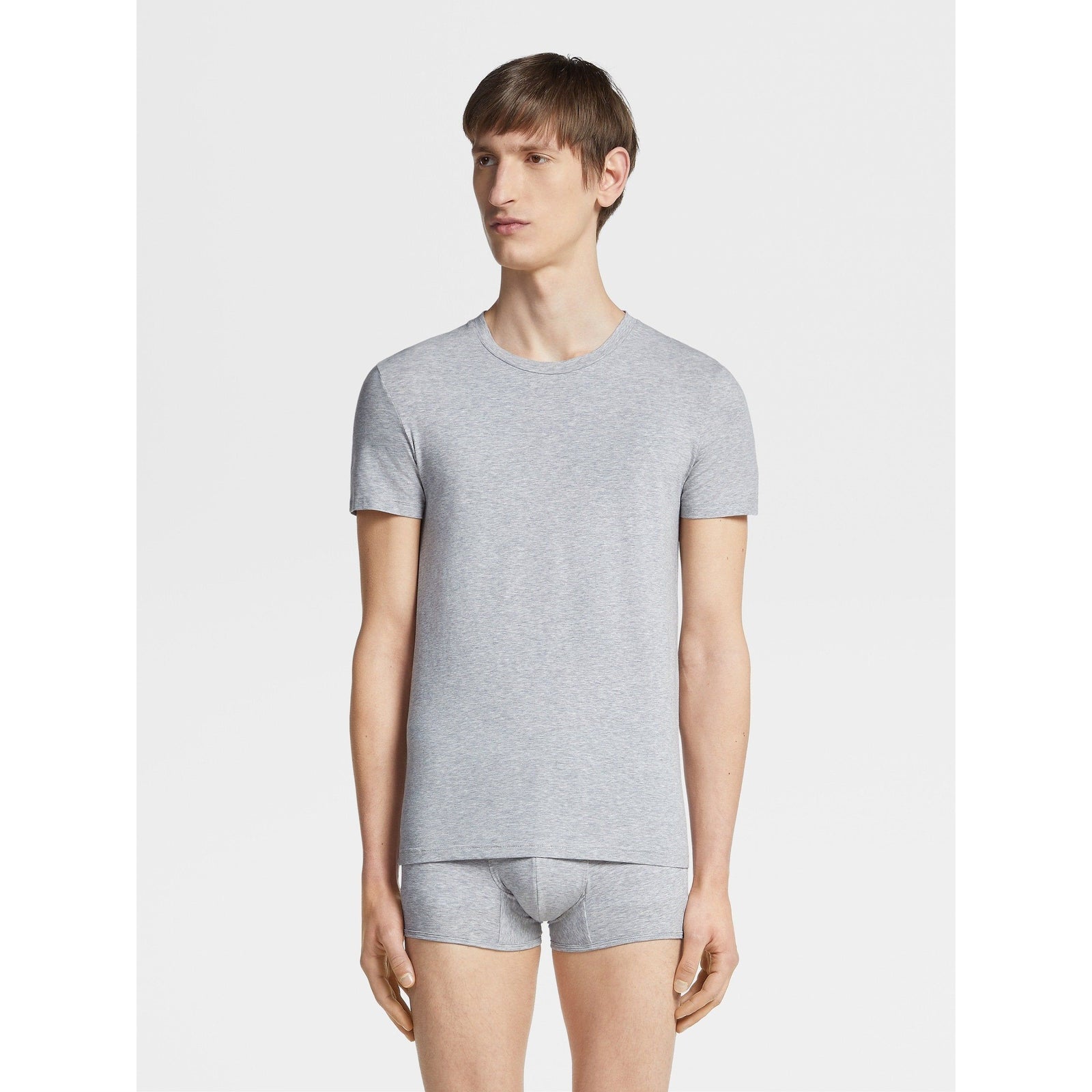 ZEGNA GREY MÉLANGE STRETCH COTTON T-SHIRT