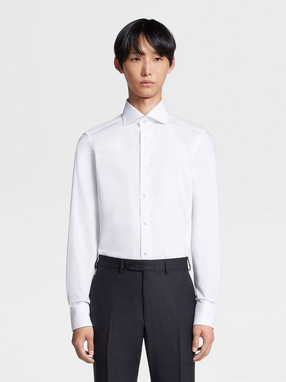 ZEGNA WHITE TROFEO™ 600 COTTON AND SILK LONG-SLEEVE TAILORING SHIRT