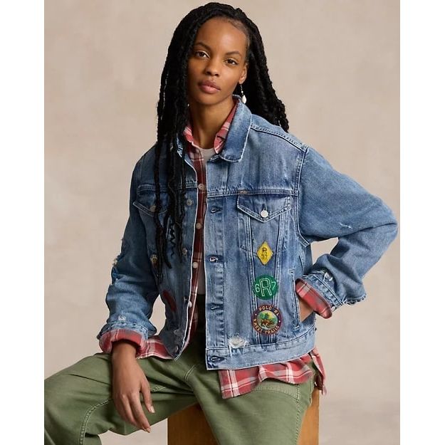 RALPH LAUREN Embroidered Patch Denim Trucker Jacket