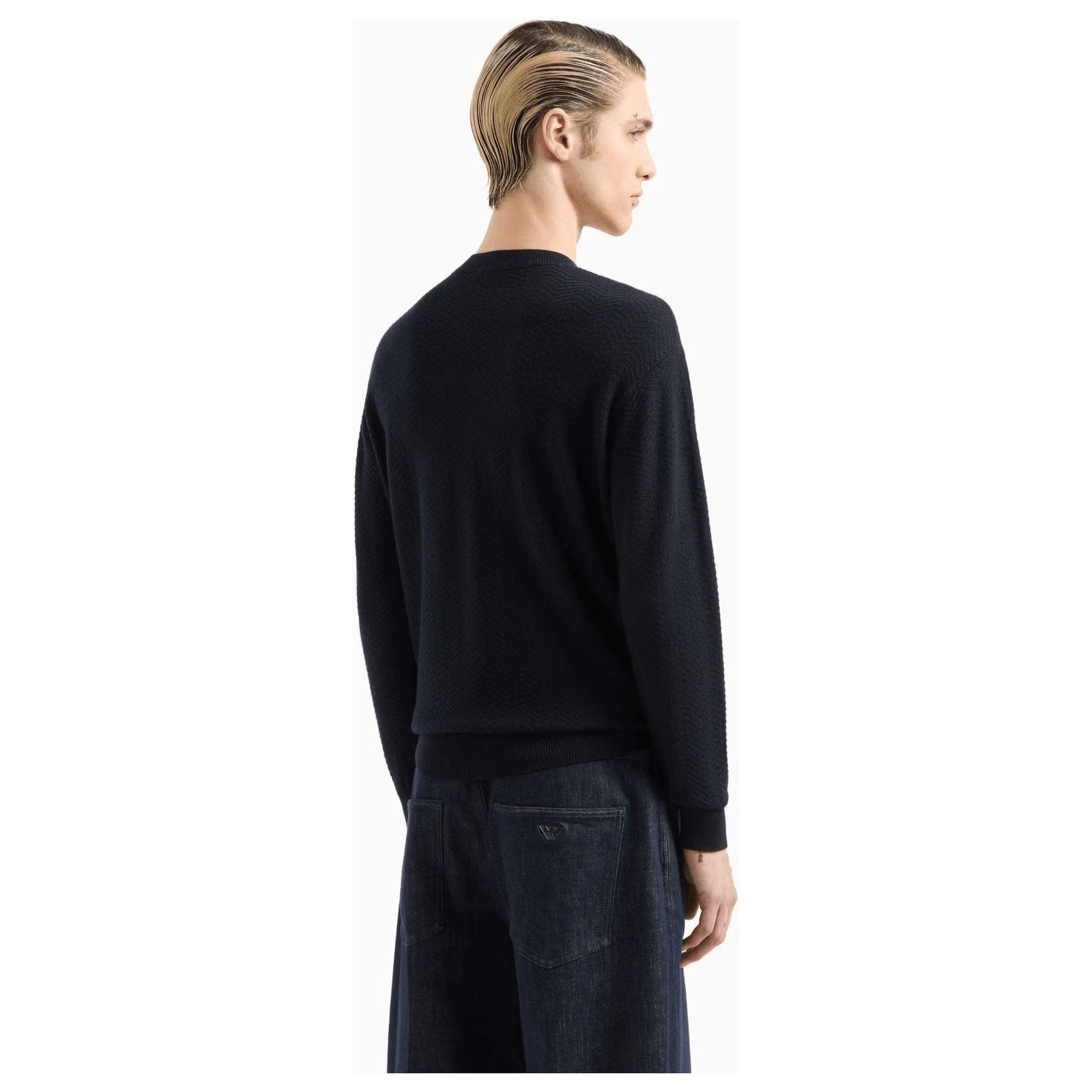 EMPORIO ARMANI Mock-neck jumper in virgin wool with a micro-textured weave