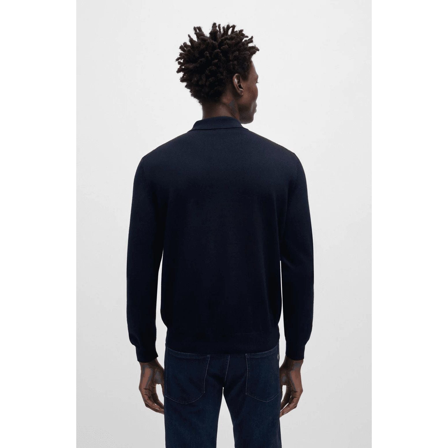 BOSS VIRGIN-WOOL POLO SWEATER WITH EMBROIDERED LOGO