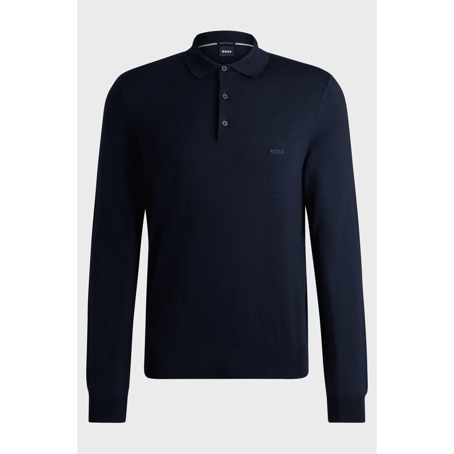 BOSS VIRGIN-WOOL POLO SWEATER WITH EMBROIDERED LOGO