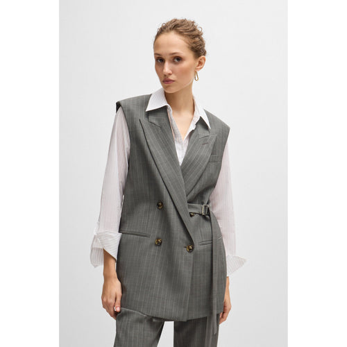 Load image into Gallery viewer, BOSS LONGLINE DOUBLE-BREASTED WAISTCOAT IN STRIPED WOOL
