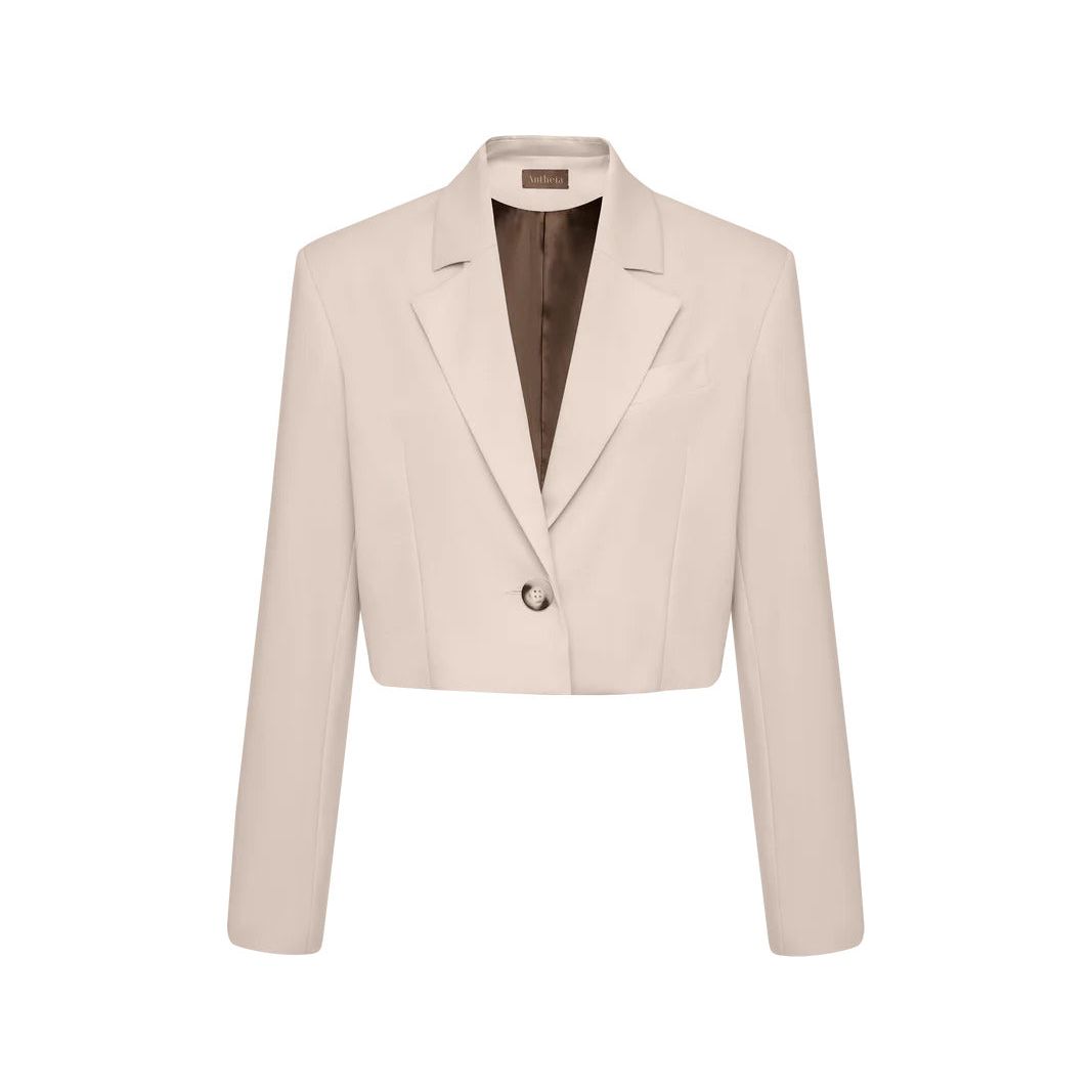 Antheia Wool Cropped Oversized Blazer in Blush