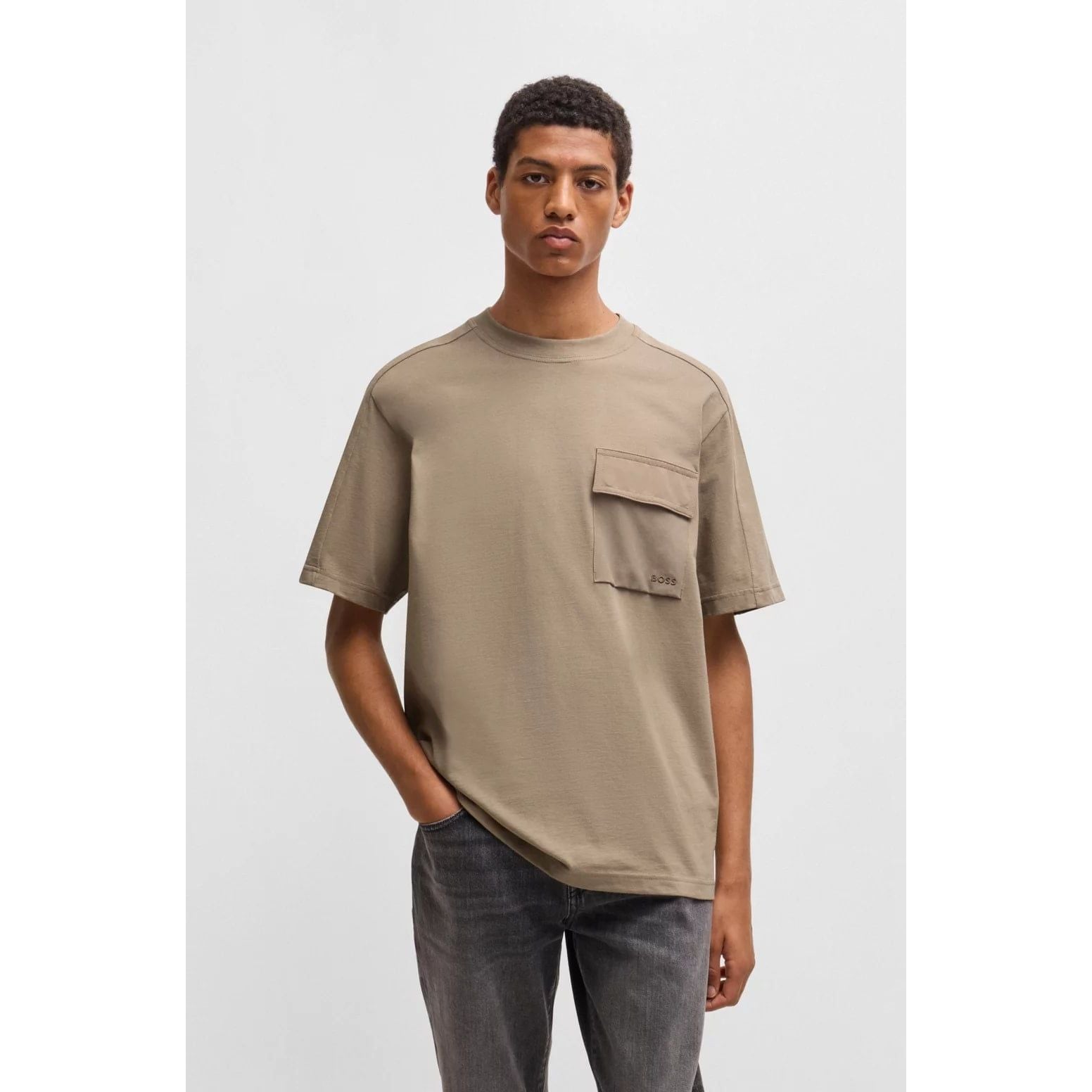 BOSS COTTON-JERSEY T-SHIRT WITH BRANDED CARGO POCKET