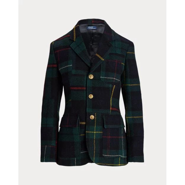 RALPH LAUREN Patchwork Plaid Wool Twill Blazer