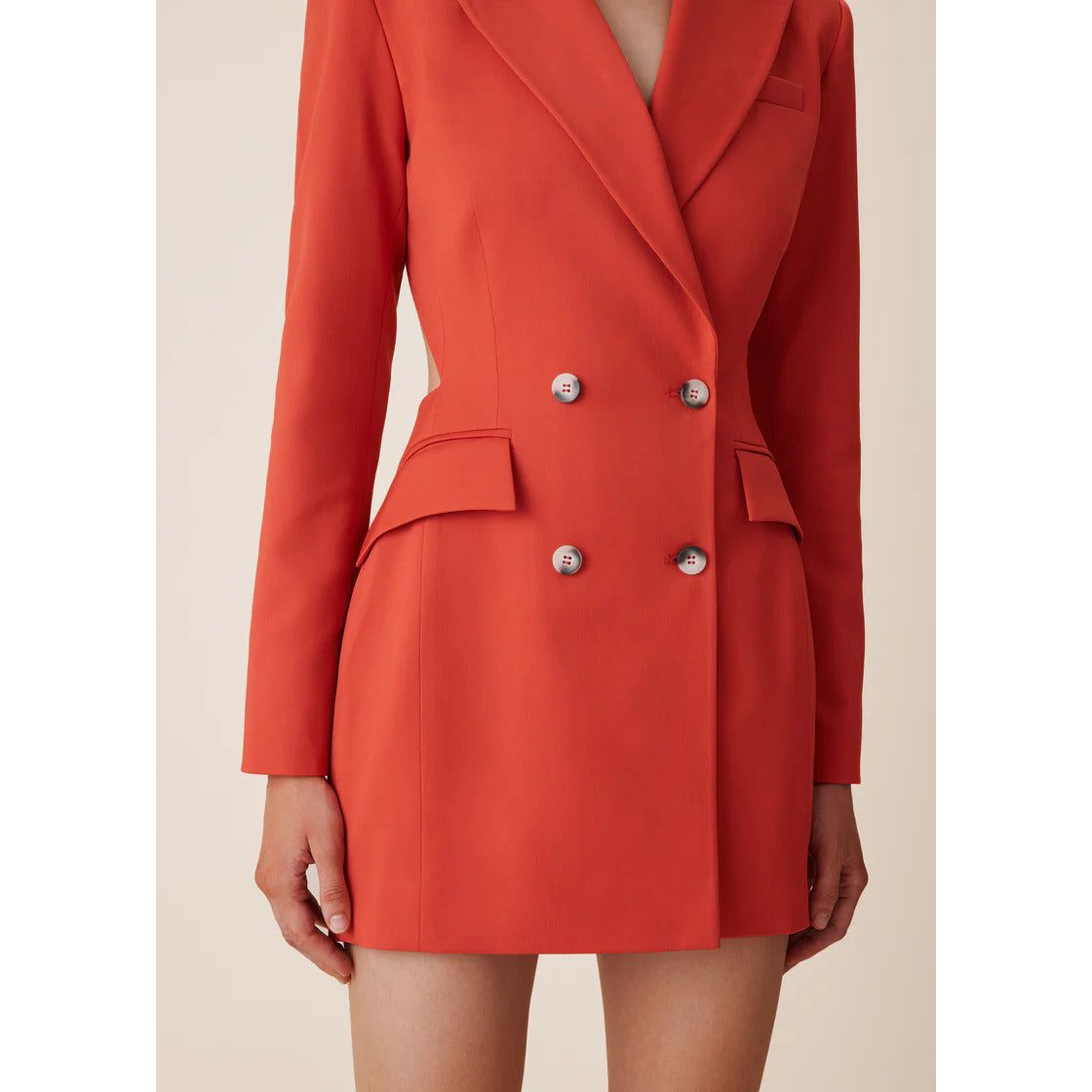 Antheia Wool Open-Backed Blazer Dress in Red