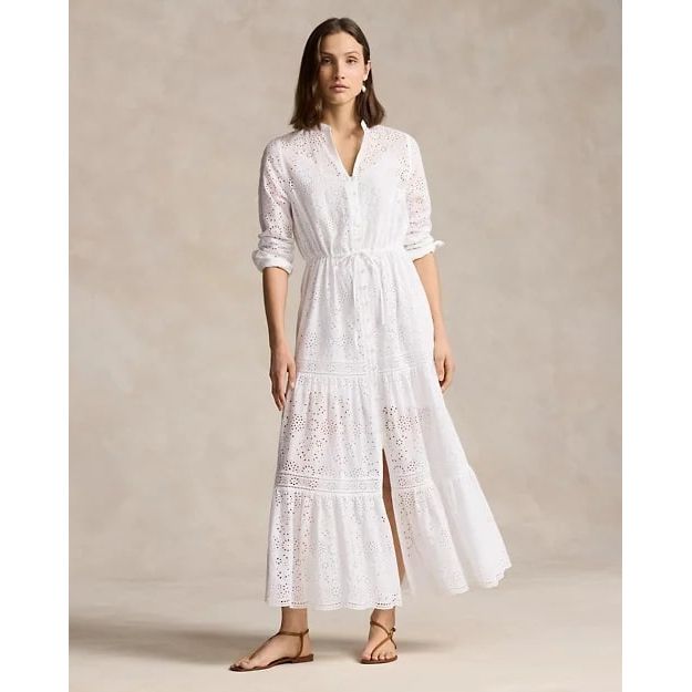 POLO RALPH LAUREN TIERED EYELET COTTON MAXIDRESS - Yooto