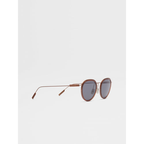 Load image into Gallery viewer, ZEGNA TRANSPARENT BROWN ACETATE AND METAL SUNGLASSES
