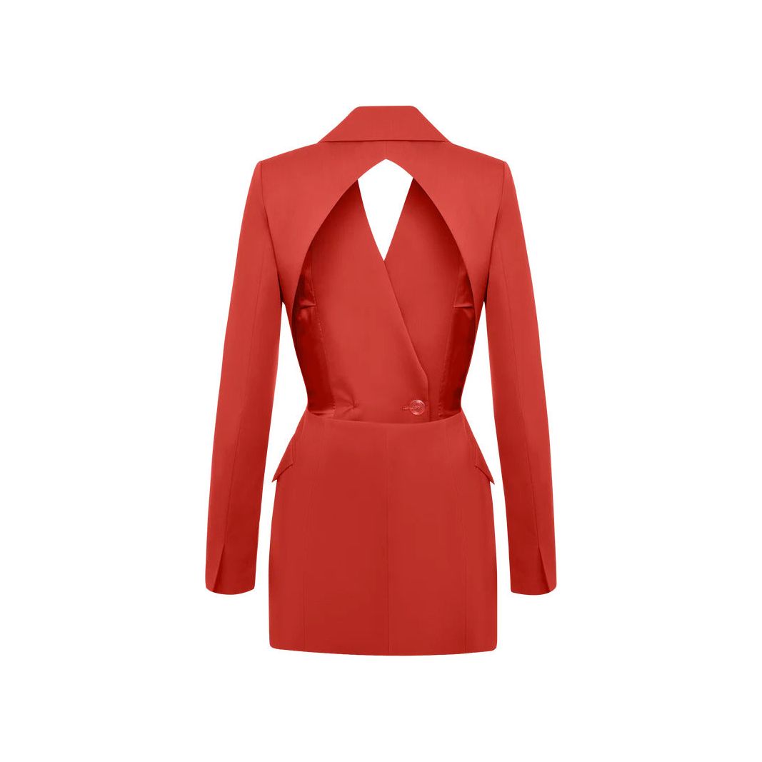 Antheia Wool Open-Backed Blazer Dress in Red