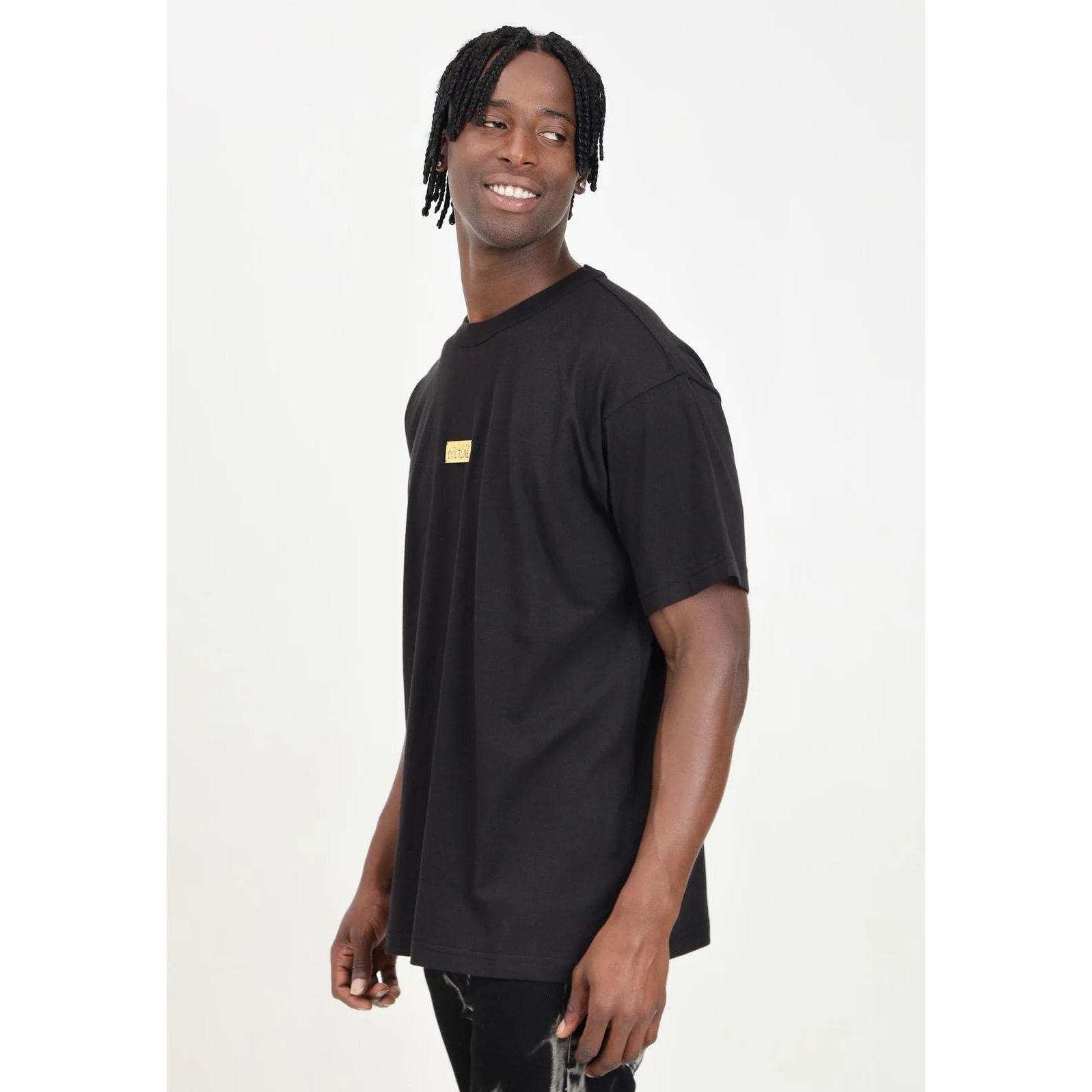 VERSACE JEANS COUTURE Men's black short sleeve T-shirt finished with Institutional Logo label