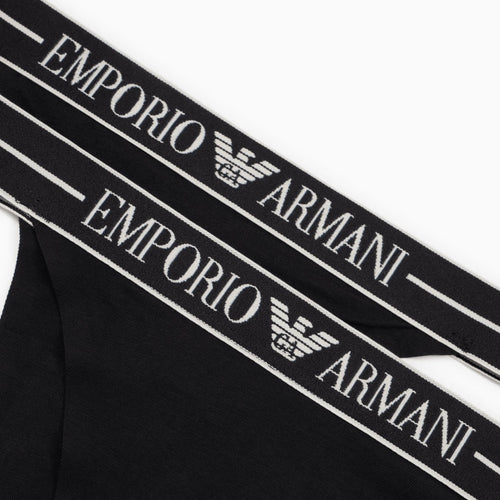 Load image into Gallery viewer, EMPORIO ARMANI Two-pack of ASV organic-cotton thongs with logo waistband
