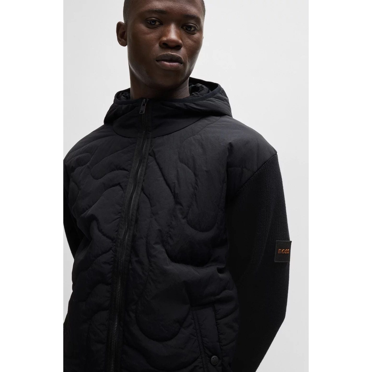 BOSS RELAXED-FIT PADDED JACKET IN MIXED MATERIALS