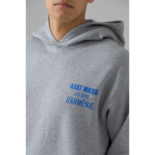 Load image into Gallery viewer, AZAT MARD LES GENS HEATHER GREY WITH BLUE HOODIE
